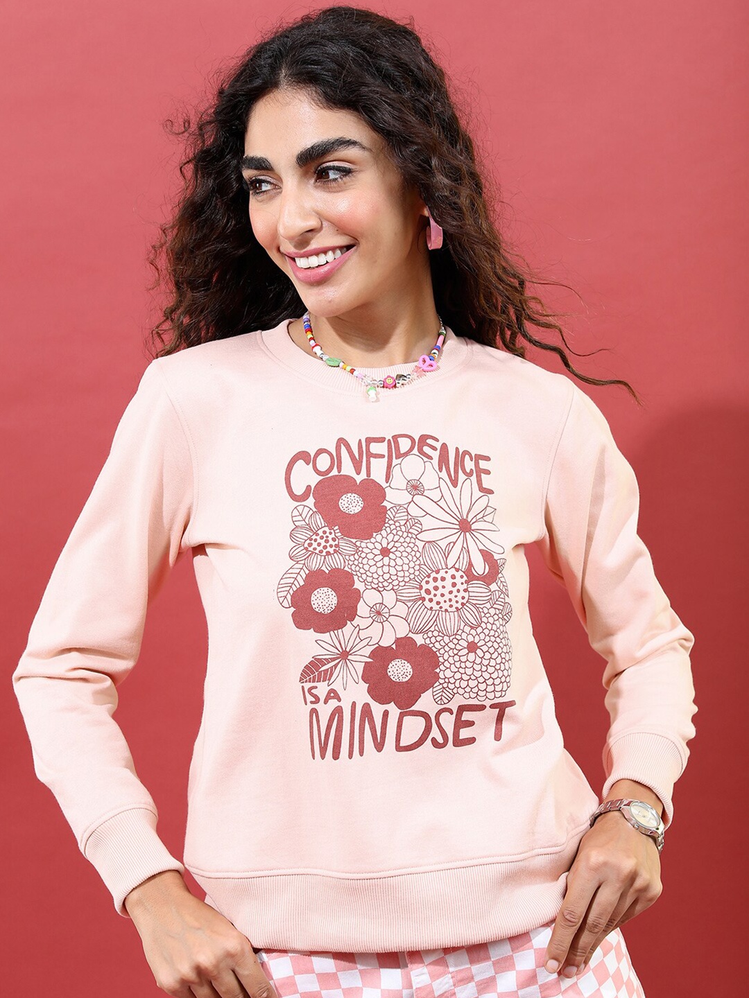 

Tokyo Talkies Women Peach-Coloured Printed Sweatshirt