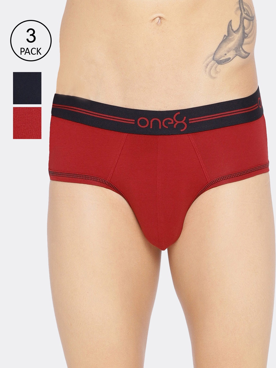 

one8 by Virat Kohli Men Pack Of 3 Solid Basic Briefs, Red