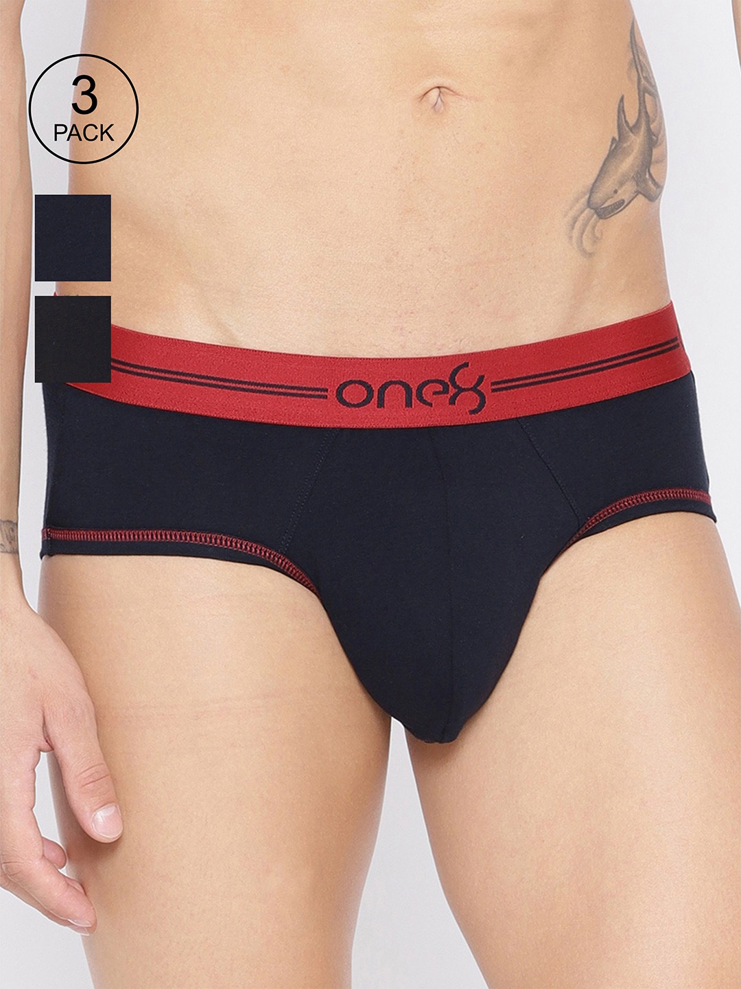 

one8 by Virat Kohli Men Pack Of 3 Solid Basic Briefs, Navy blue
