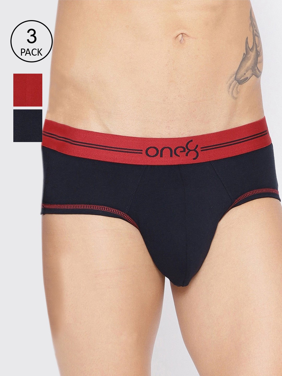 

one8 by Virat Kohli Men Pack Of 3 Solid Basic Briefs, Navy blue