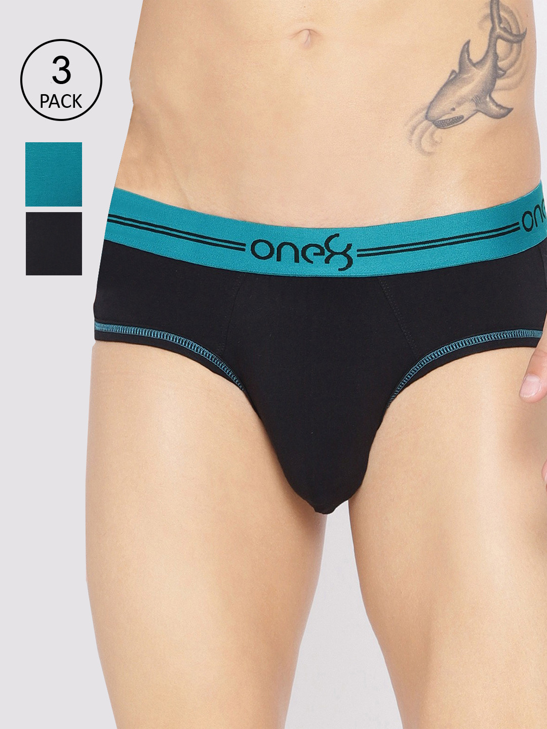 

one8 by Virat Kohli Men Pack Of 3 Solid Basic Briefs, Sea green