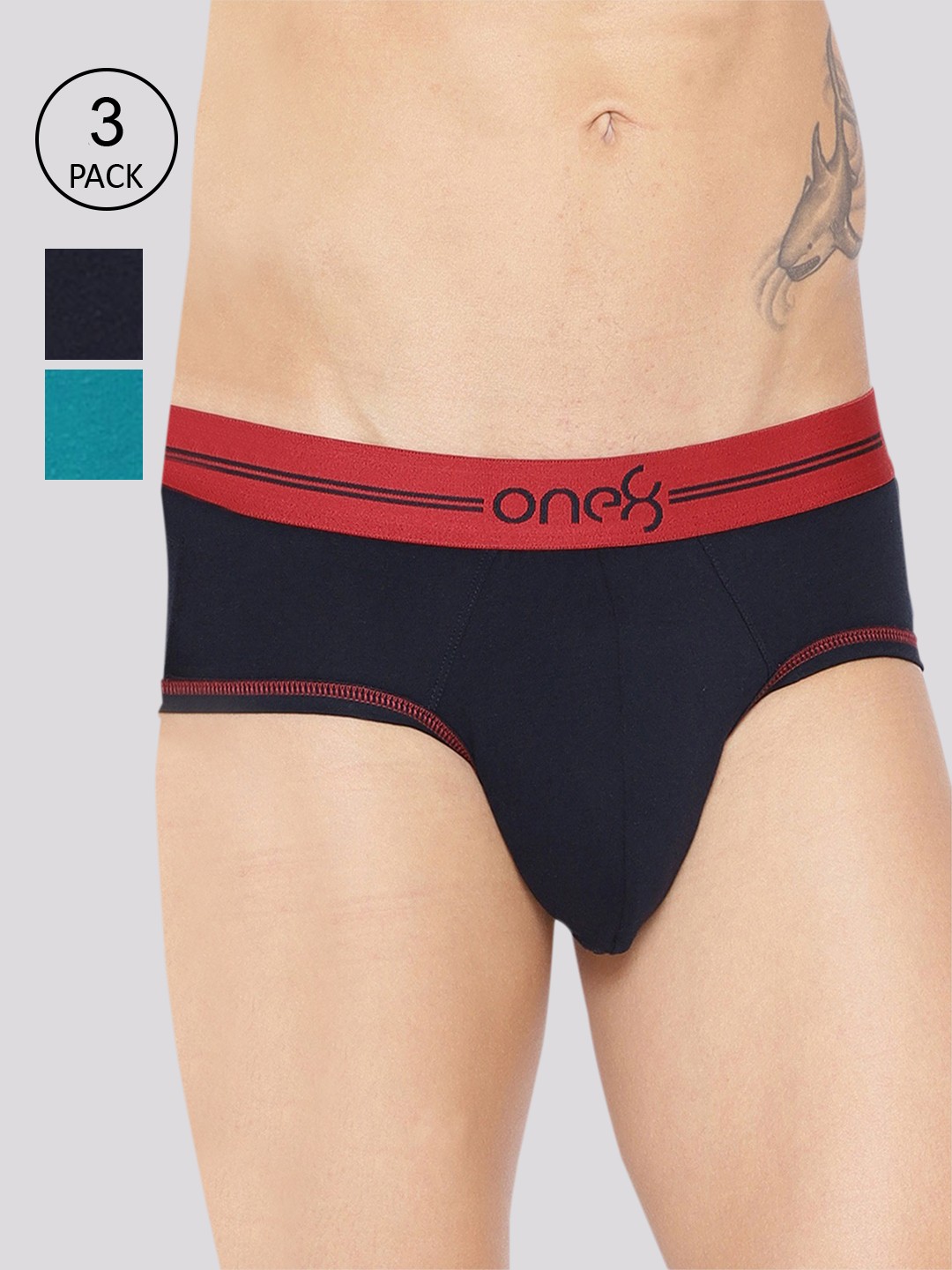 

one8 by Virat Kohli Men Pack Of 3 Solid Basic Briefs, Navy blue