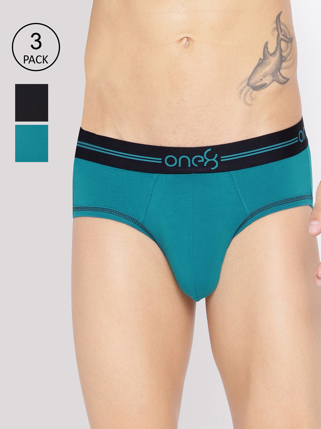 

one8 by Virat Kohli Men Pack Of 3 Solid Basic Briefs, Sea green