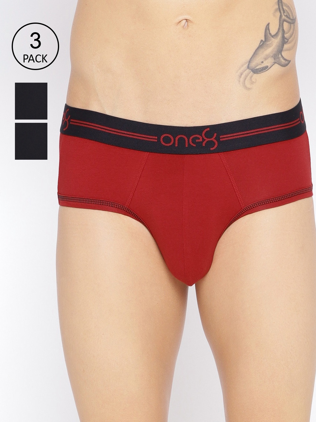 

one8 by Virat Kohli Men Pack of 3 Solid Basic Briefs 203-PO3, Black