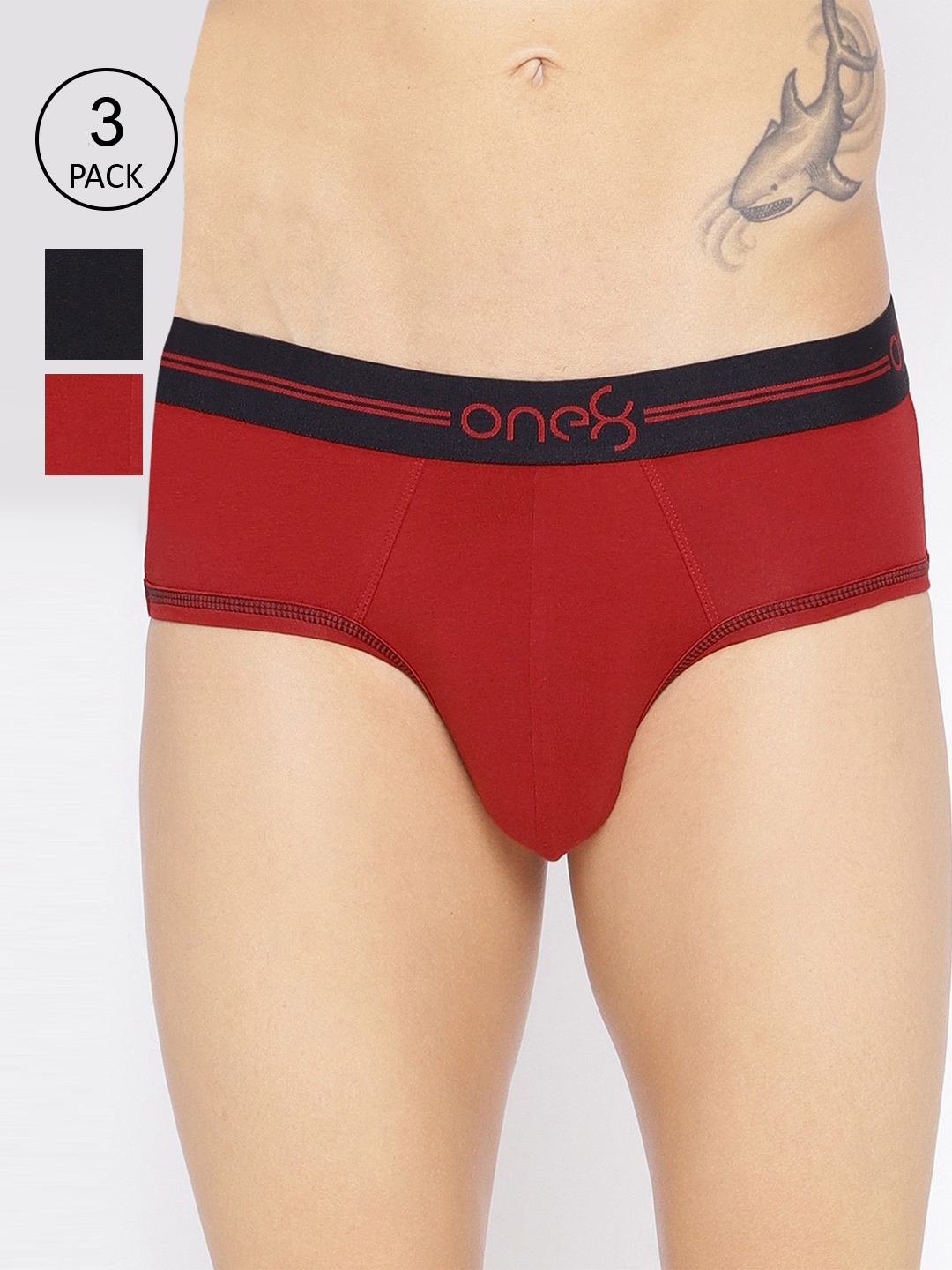 

one8 by Virat Kohli Men Pack Of 3 Solid Basic Briefs, Black