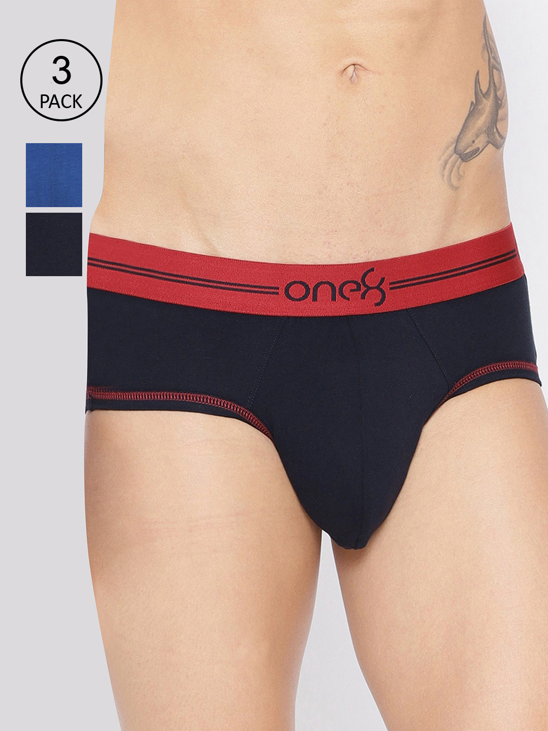 

one8 by Virat Kohli Men Pack Of 3 Solid Basic Briefs, Navy blue
