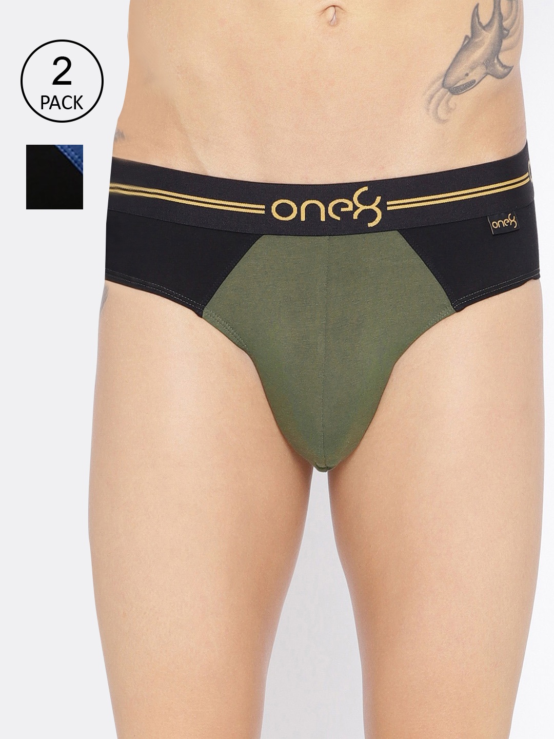 

one8 by Virat Kohli Men Pack Of 2 Olive Green & Black Basic Briefs