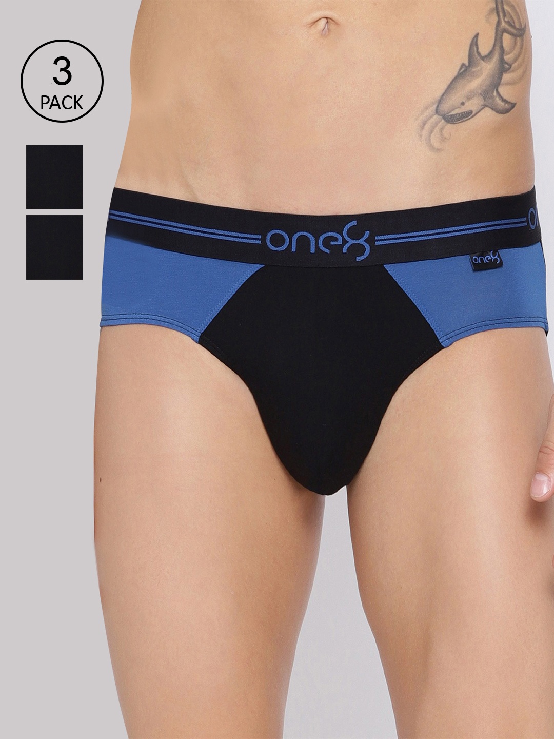 

one8 by Virat Kohli Men Pack Of 3 Colourblocked Basic Briefs, Black