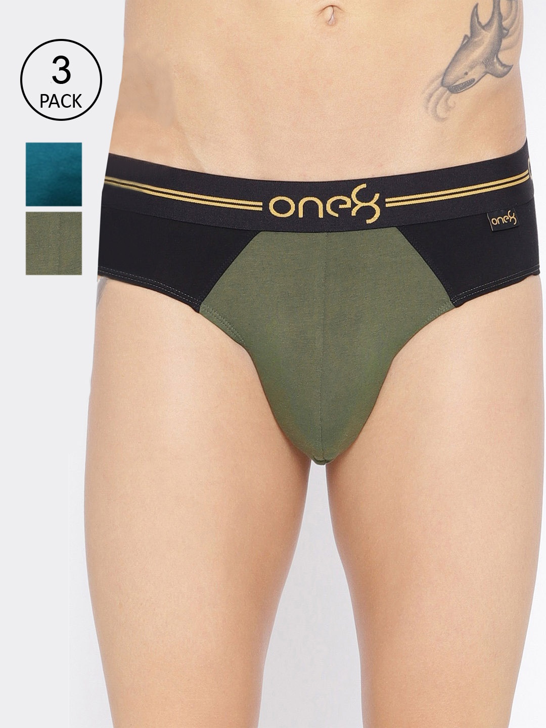 

one8 by Virat Kohli Men Pack Of 3 Basic Briefs, Olive
