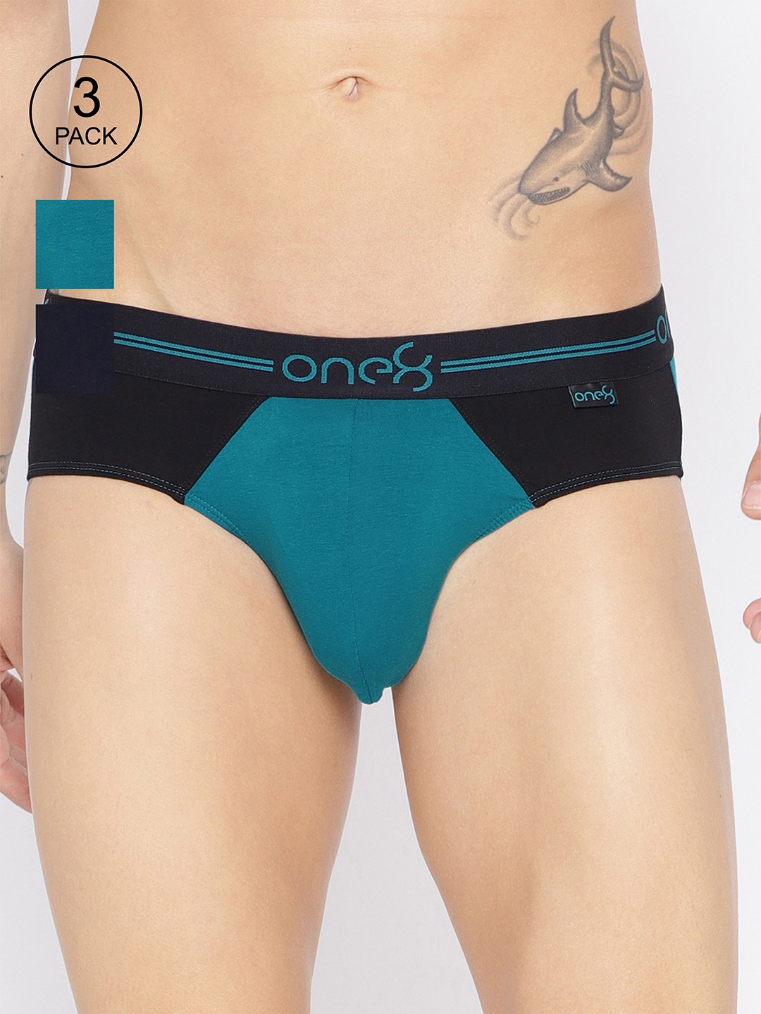 

one8 by Virat Kohli Men Pack Of 3 Colourblocked Basic Briefs, Sea green