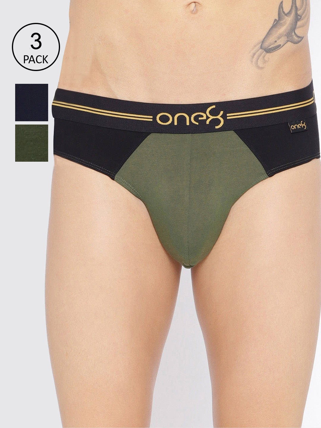 

one8 by Virat Kohli Men Pack Of 3 Colourblocked Basic Briefs, Olive