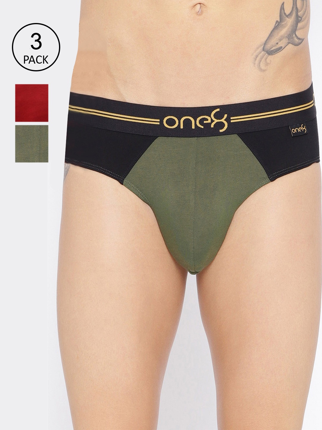 

one8 by Virat Kohli Men Pack Of 3 Colourblocked Basic Briefs, Olive