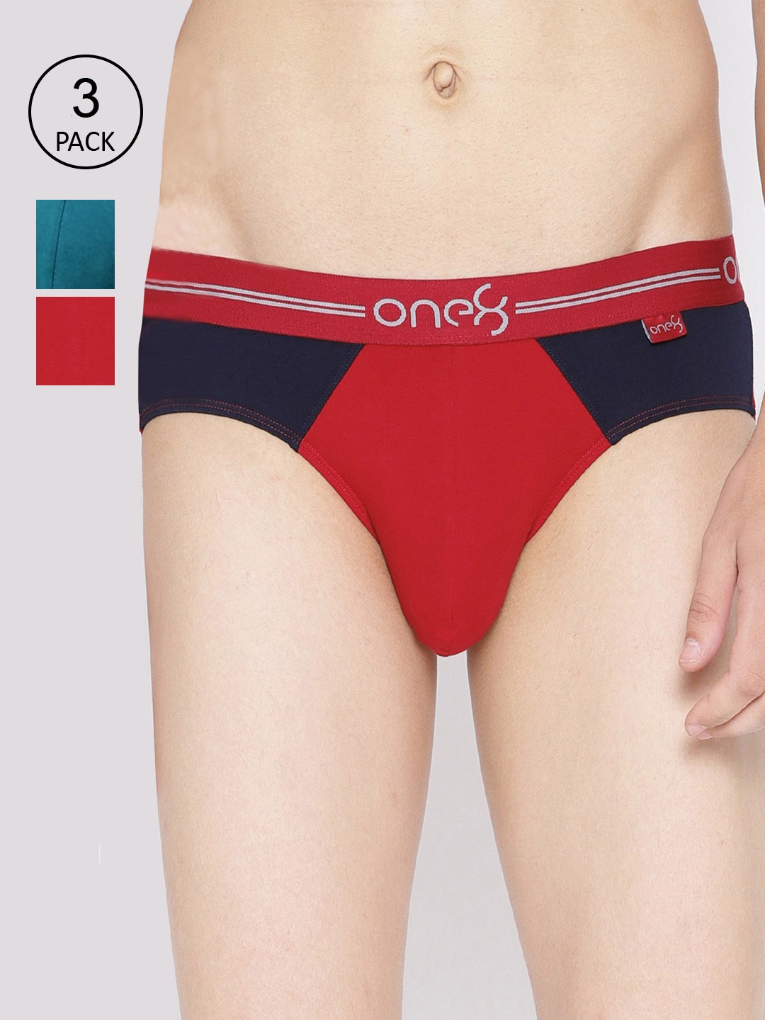 

one8 by Virat Kohli Men Pack Of 3 Colourblocked Basic Briefs, Red