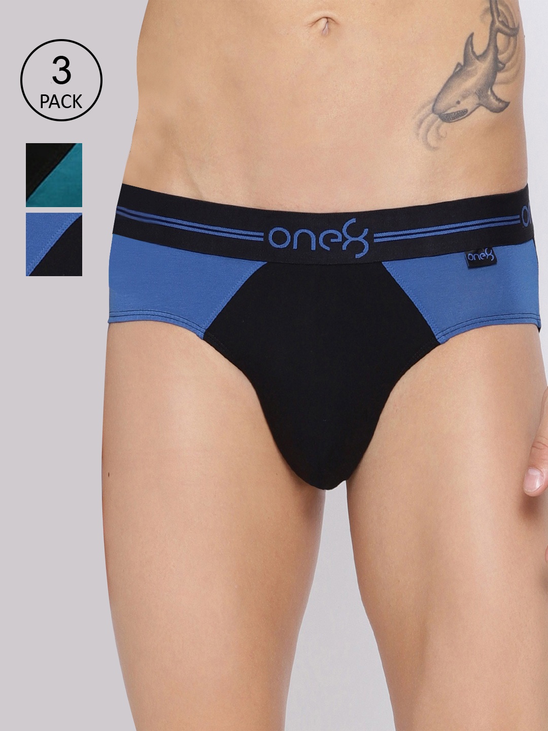 

one8 by Virat Kohli Men Pack Of 3 Colourblocked Briefs, Black