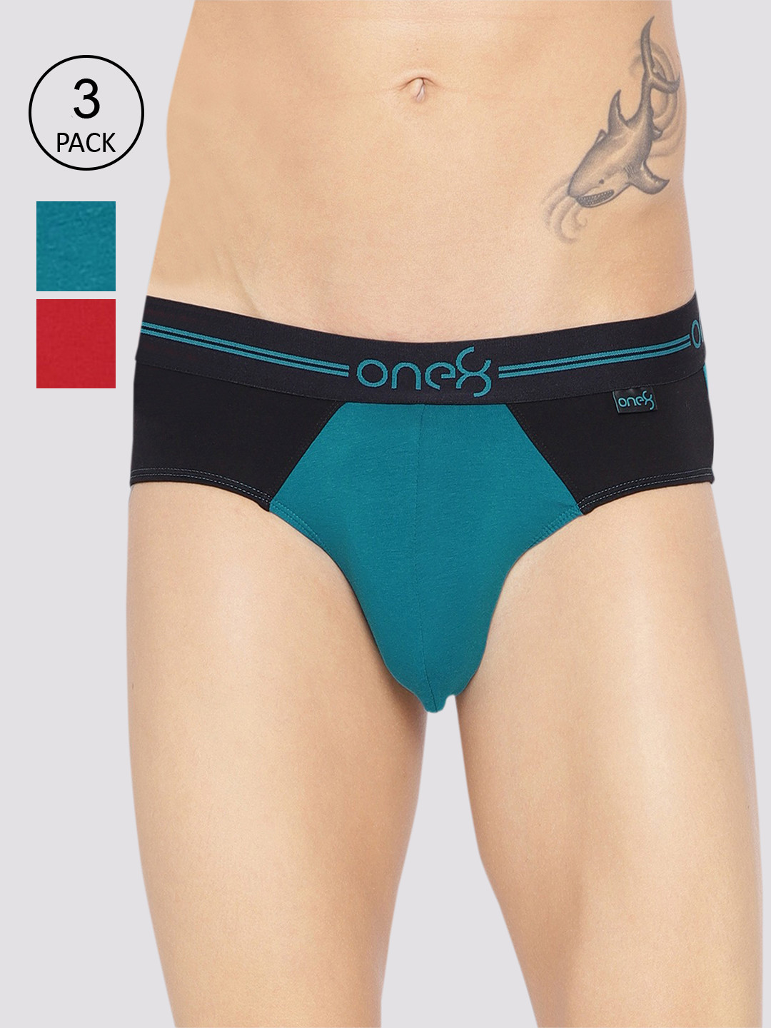 

one8 by Virat Kohli Men Pack Of 3 Colourblocked Fusion Basic Briefs, Sea green