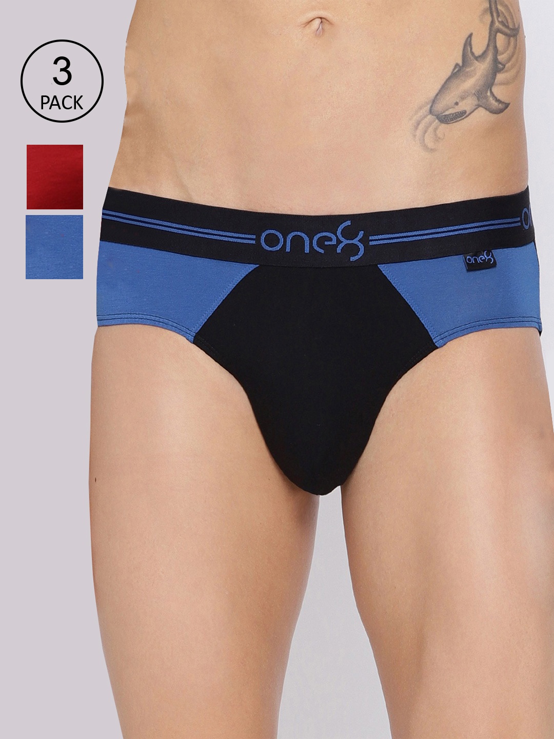 

one8 by Virat Kohli Men Pack Of 3 Colourblocked Basic Briefs, Black