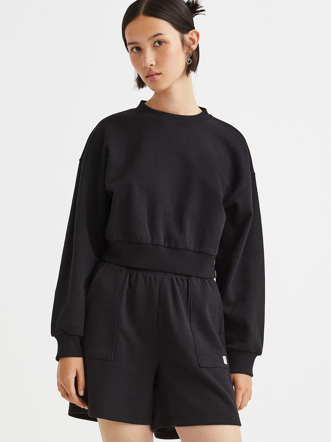 

H&M Cropped Sweatshirt, Black