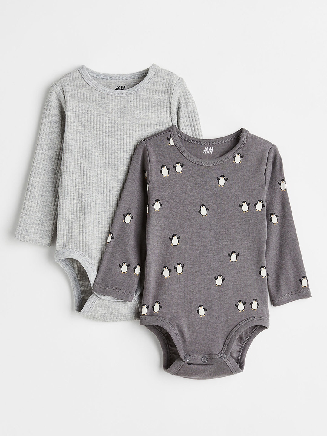 

H&M Boys 2-Pack Long-Sleeved Bodysuits, Grey melange
