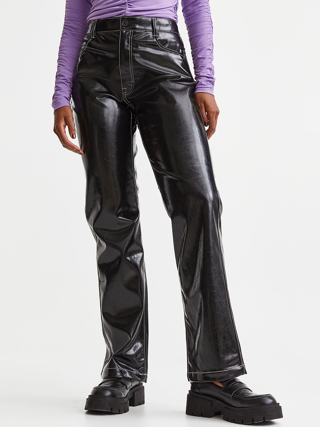 

H&M Women Black Striped Trousers