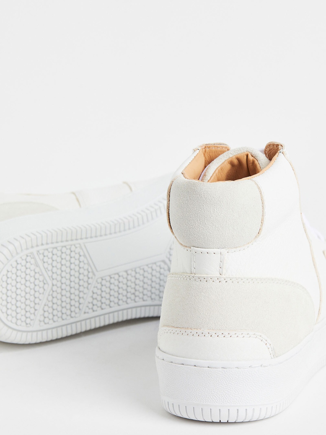 

H&M Men Off White Perforations Leather Mid-Top Sneakers