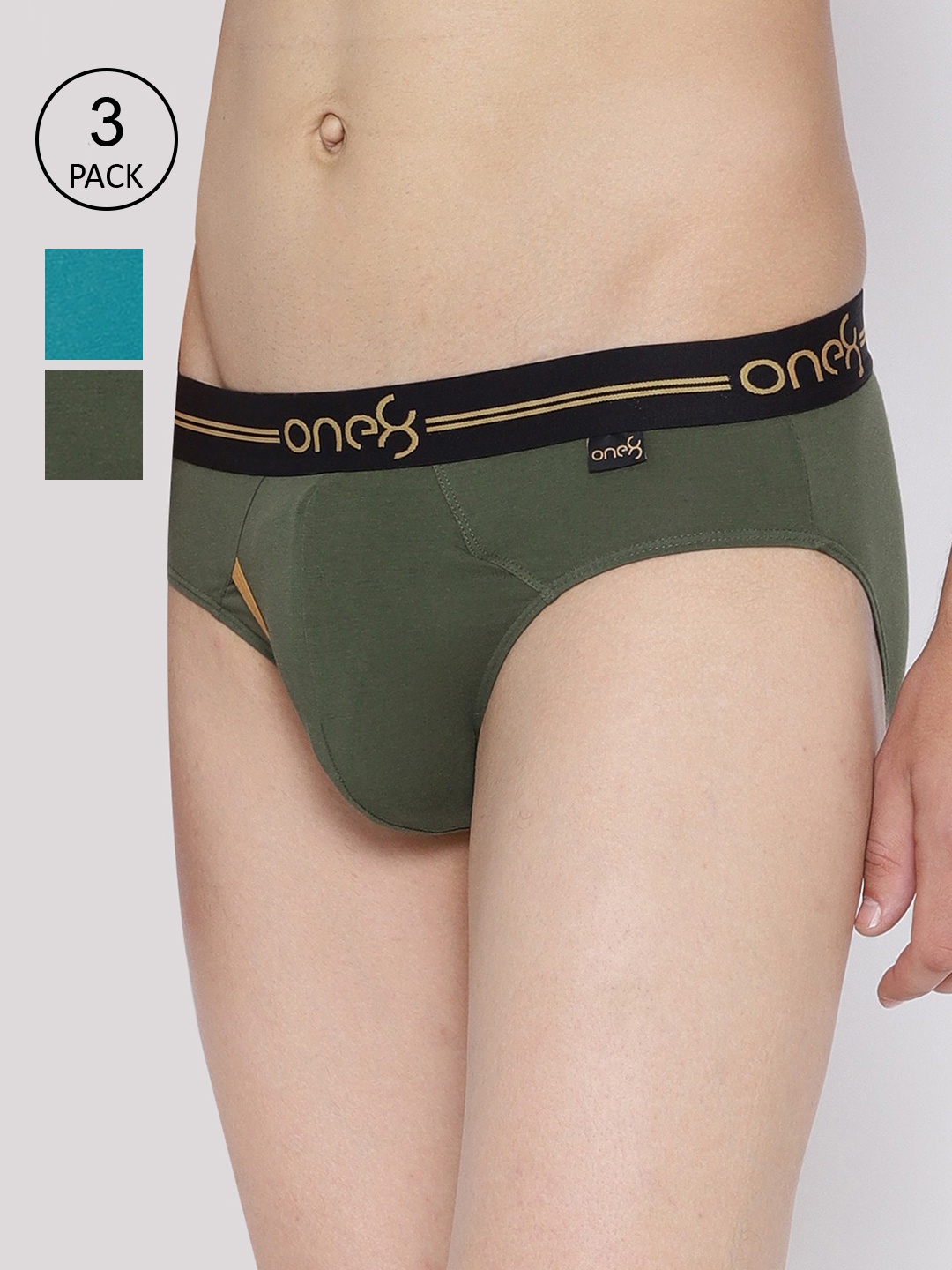 

one8 by Virat Kohli Men Pack Of 3 Solid Basic Briefs, Olive