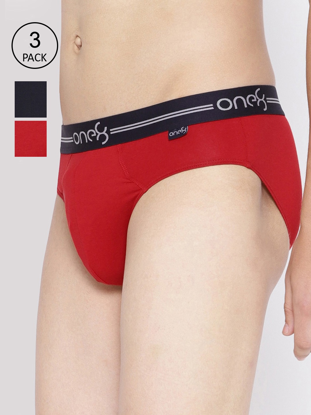 

one8 by Virat Kohli Men Pack Of 3 Solid Cotton Briefs, Red