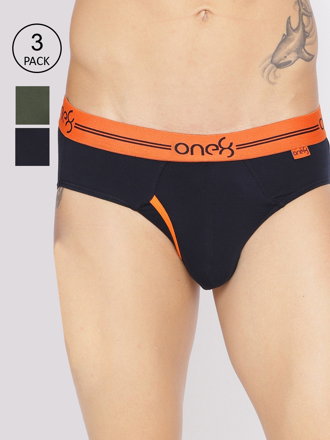 

one8 by Virat Kohli Men Pack Of 3 Solid Basic Briefs, Olive