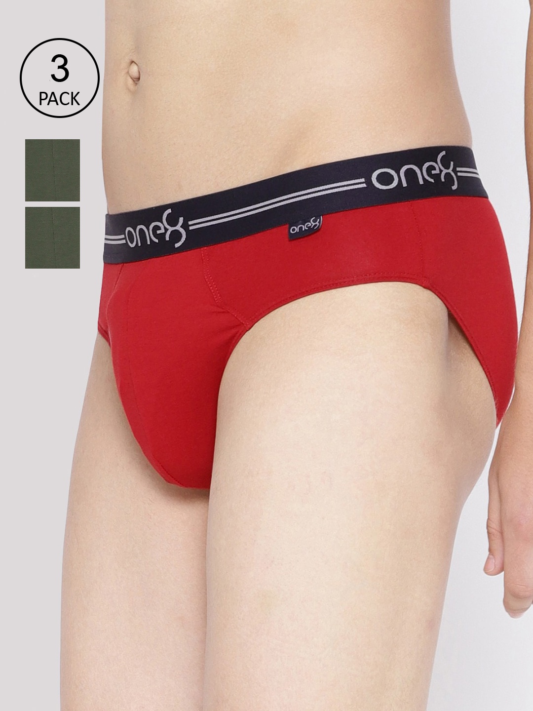 

one8 by Virat Kohli Men Pack Of 3 Solid Basic Briefs, Olive