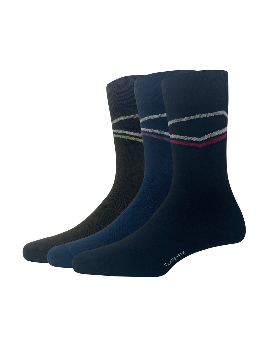 

Van Heusen Men Pack of 3 Patterned Calf-Length Cotton Socks, Olive