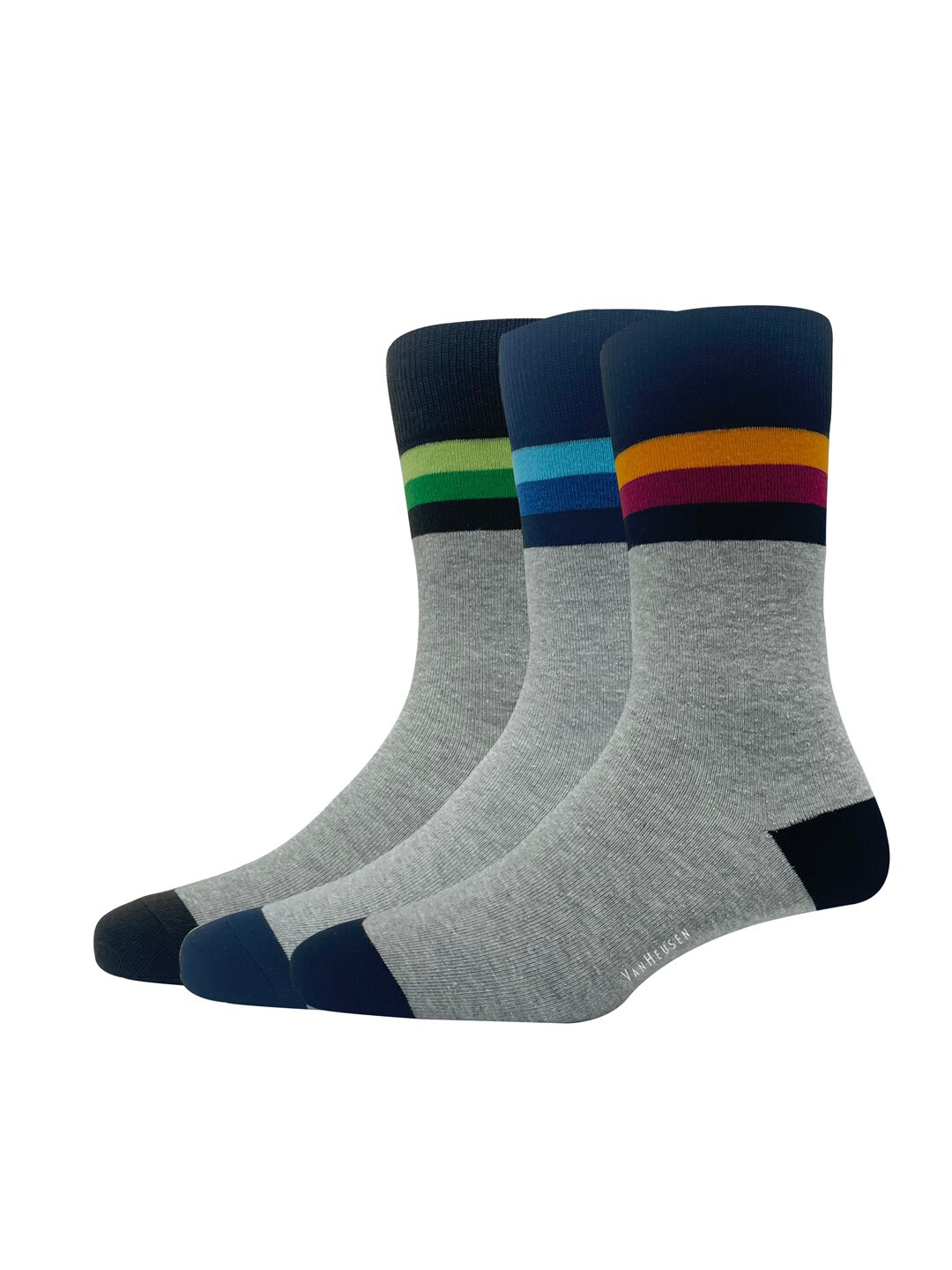 

Van Heusen Men Pack Of 3 Striped Cotton Calf Length Socks, Olive