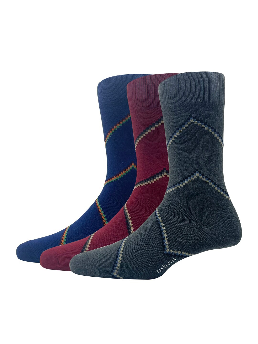 

Van Heusen Men Pack Of 3 Patterned Calf-Length Cotton Socks, Blue