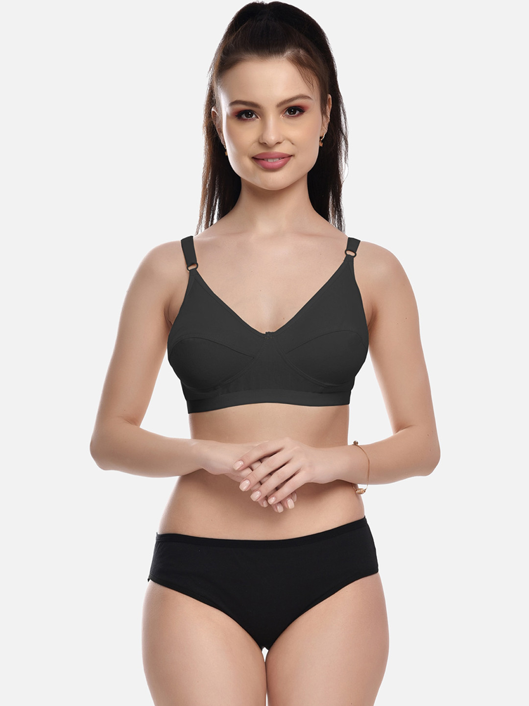 

FIMS Women Black Solid Non Padded Cotton Lingerie Set