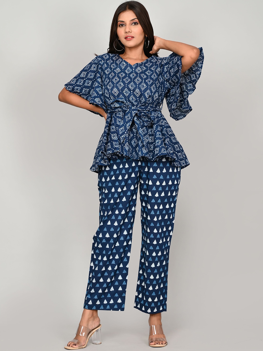 

Kesarya Women Navy Blue Block Print Pure Cotton Co-Ords Set