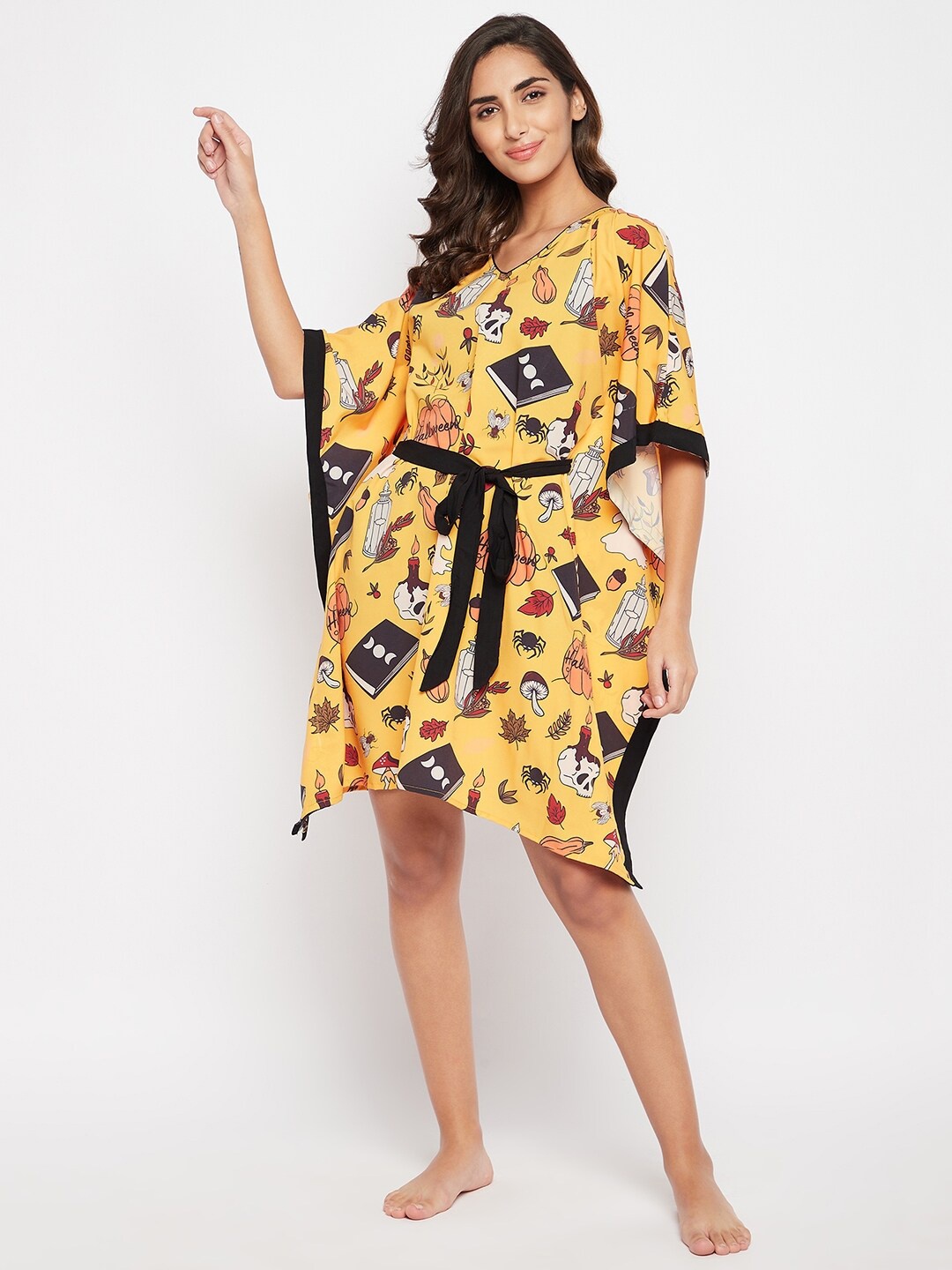 

The Kaftan Company Women Yellow Halloween Printed Nightdress