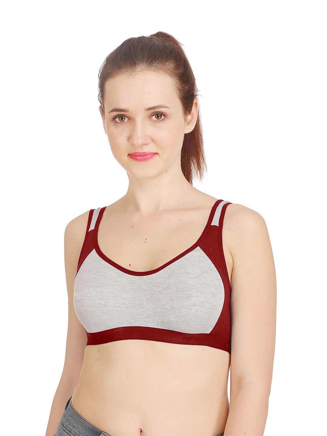 

AROUSY Maroon & Grey Non Padded & Non-Wired Minimizer Bra