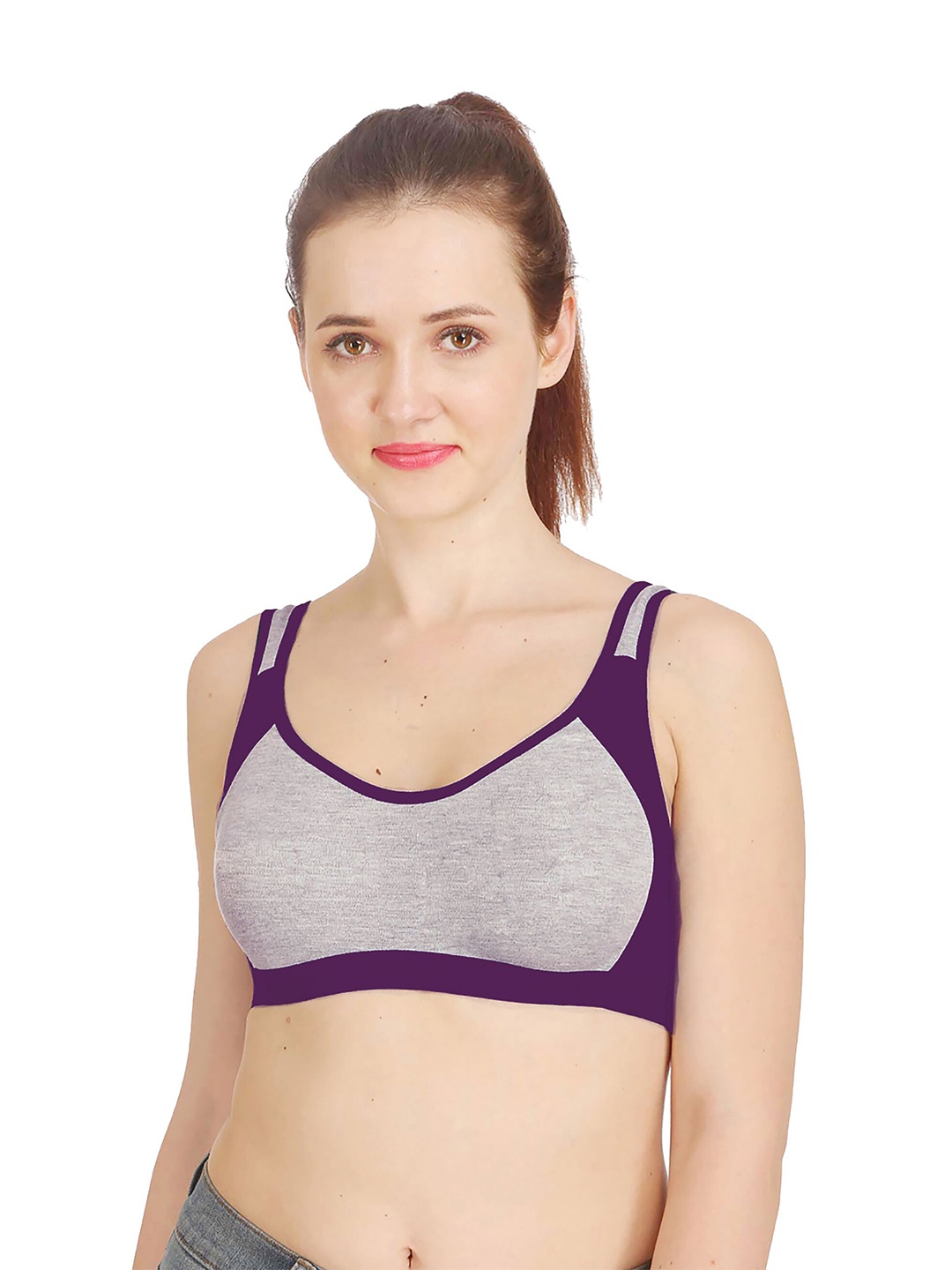 

AROUSY Purple & Grey Non Padded & Non-Wired Minimizer Bra