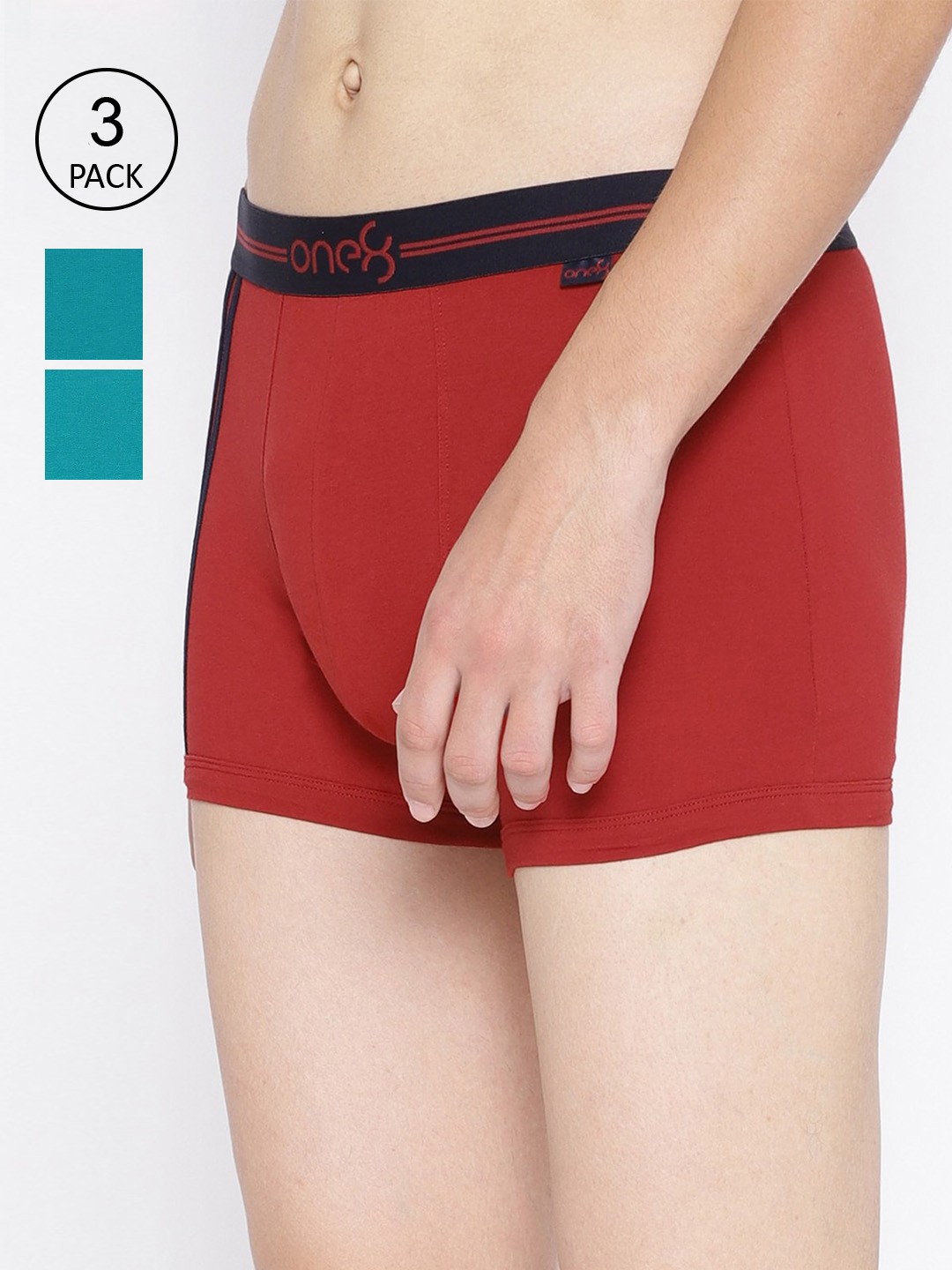 

one8 by Virat Kohli Men Pack of 3 Sea Green & Red Solid Cotton Trunk