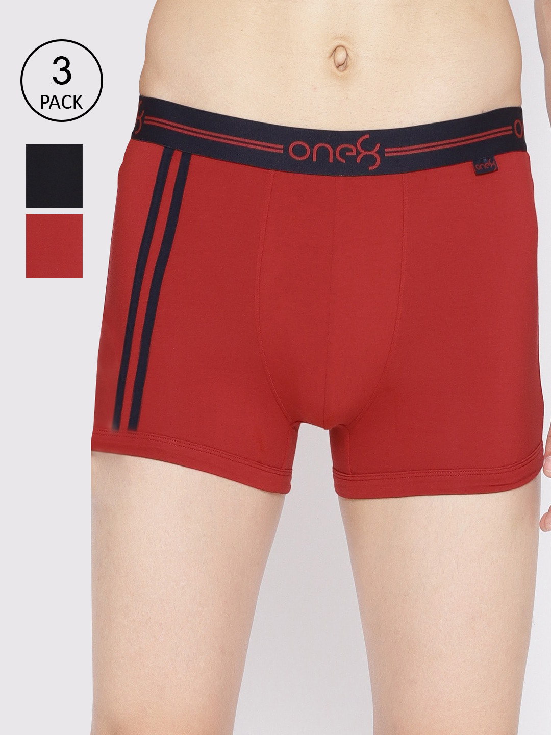 

one8 by Virat Kohli Men Pack Of 3 Solid Trunk 206-PO3, Red
