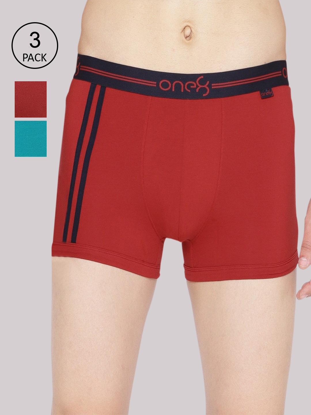 

one8 by Virat Kohli Men Pack Of 3 Maroon & Sea Green Solid Cotton Trunks