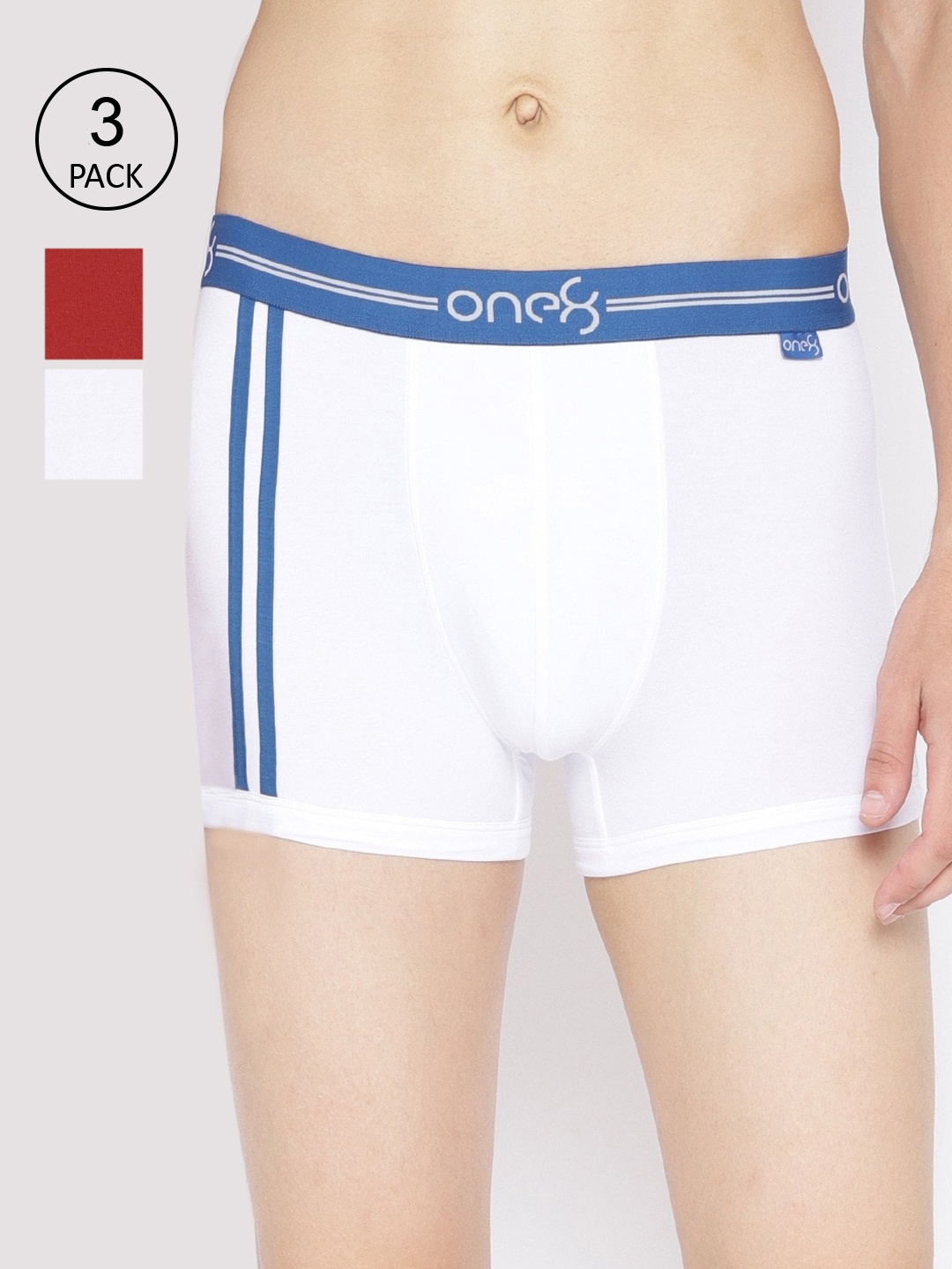 

one8 by Virat Kohli Men Pack Of 3 Solid Trunk 206-PO3-White/White/Brickred, Red