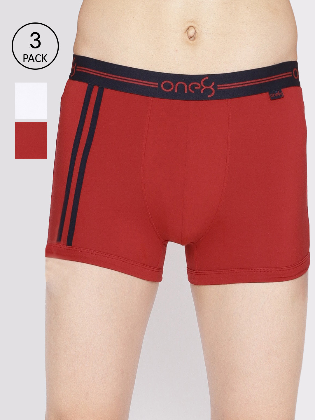 

one8 by Virat Kohli Men Pack Of 3 Solid Trunk 206-PO3-Brickred/Brickred/White, Red