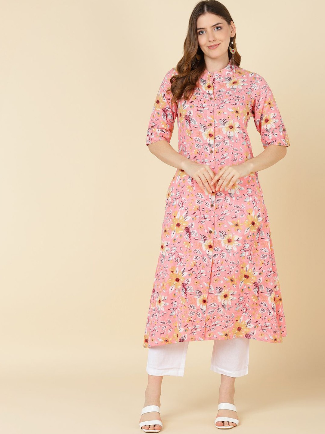 

VEDANA Women Women Pink Floral Printed Kurta
