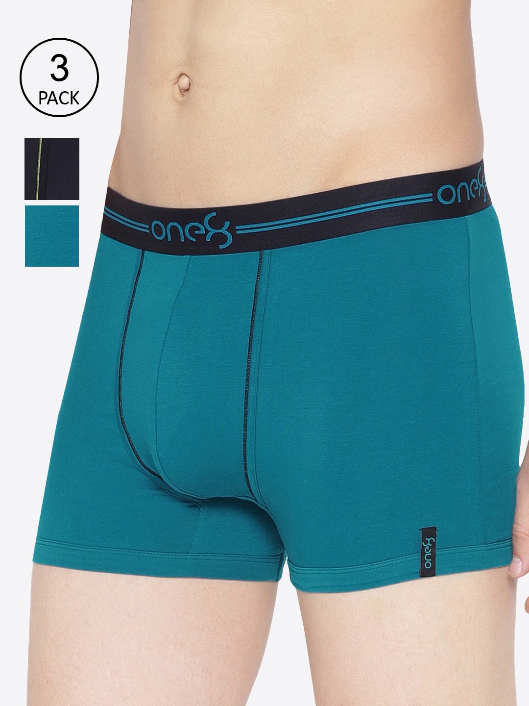 

one8 by Virat Kohli Men Pack Of 3 Solid Cotton Trunks, Sea green