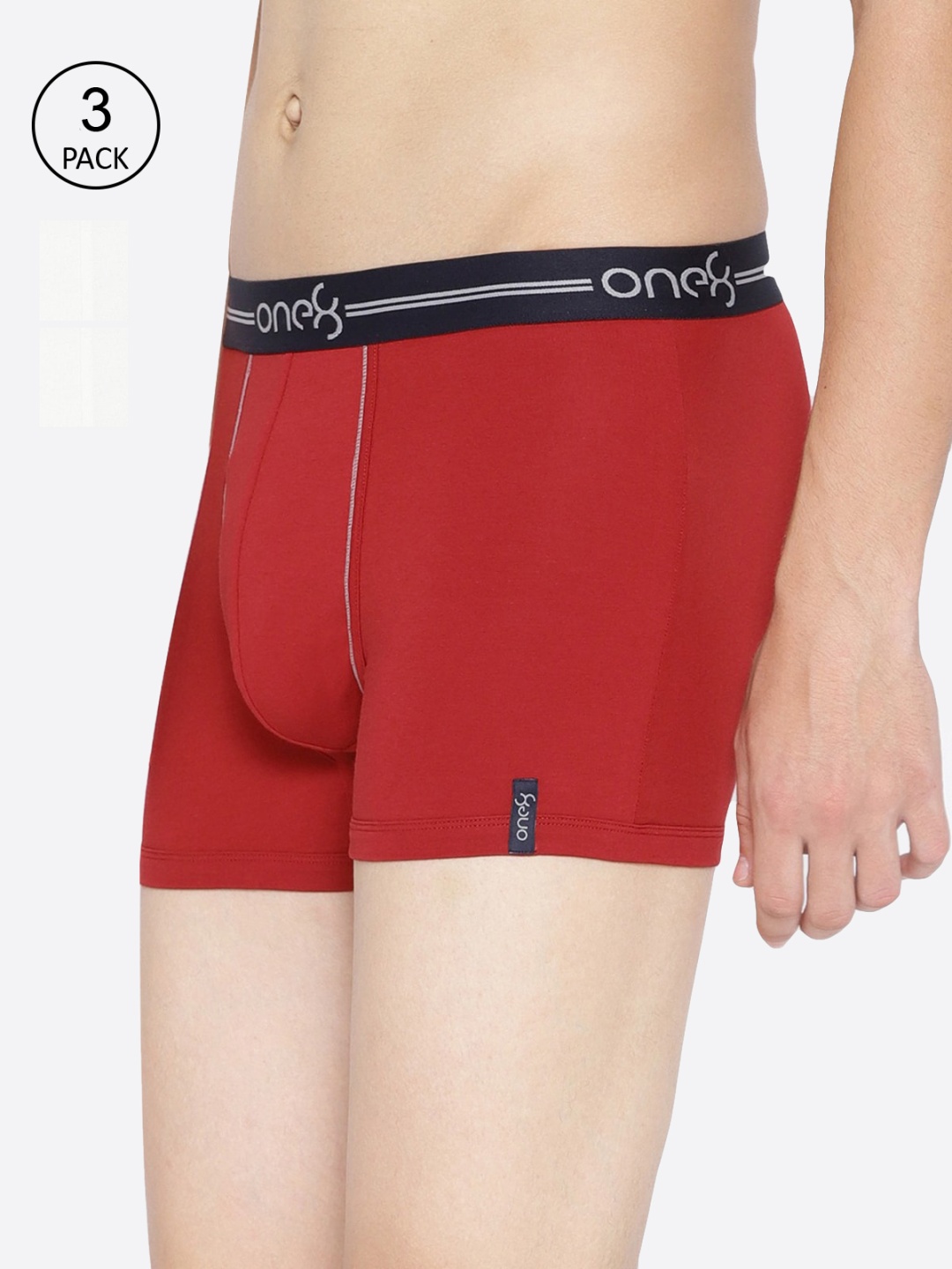 

one8 by Virat Kohli Men Pack Of 3 Red & White Solid Trunks