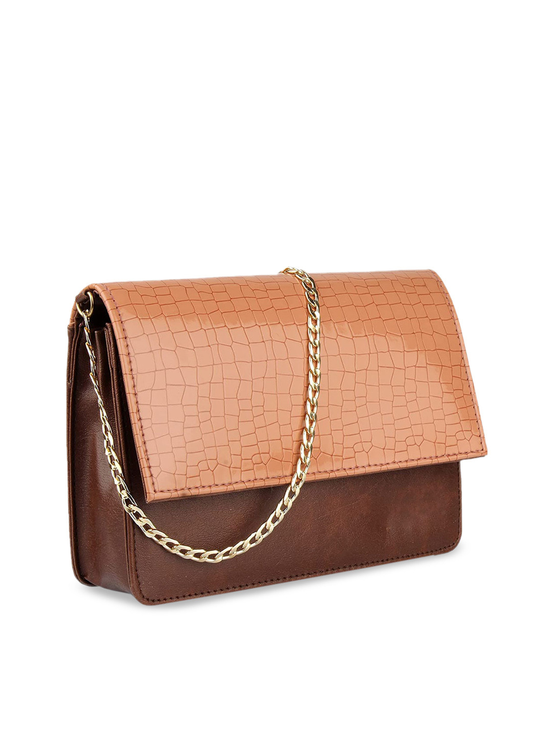 

Style Shoes Women Brown & Beige Colourblocked Structured Sling Bag