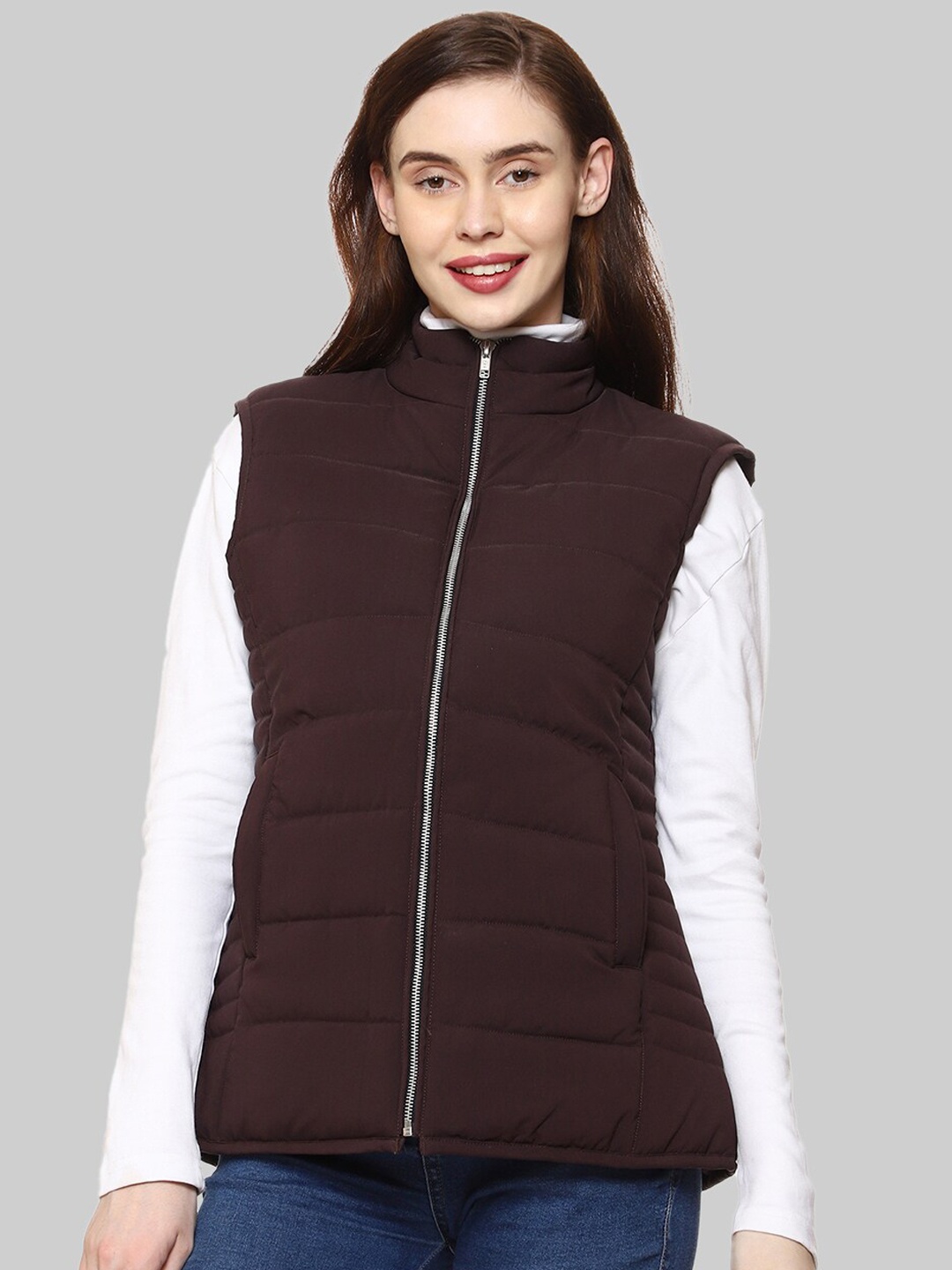 

CL SPORT Women Maroon Striped Insulator Puffer Jacket