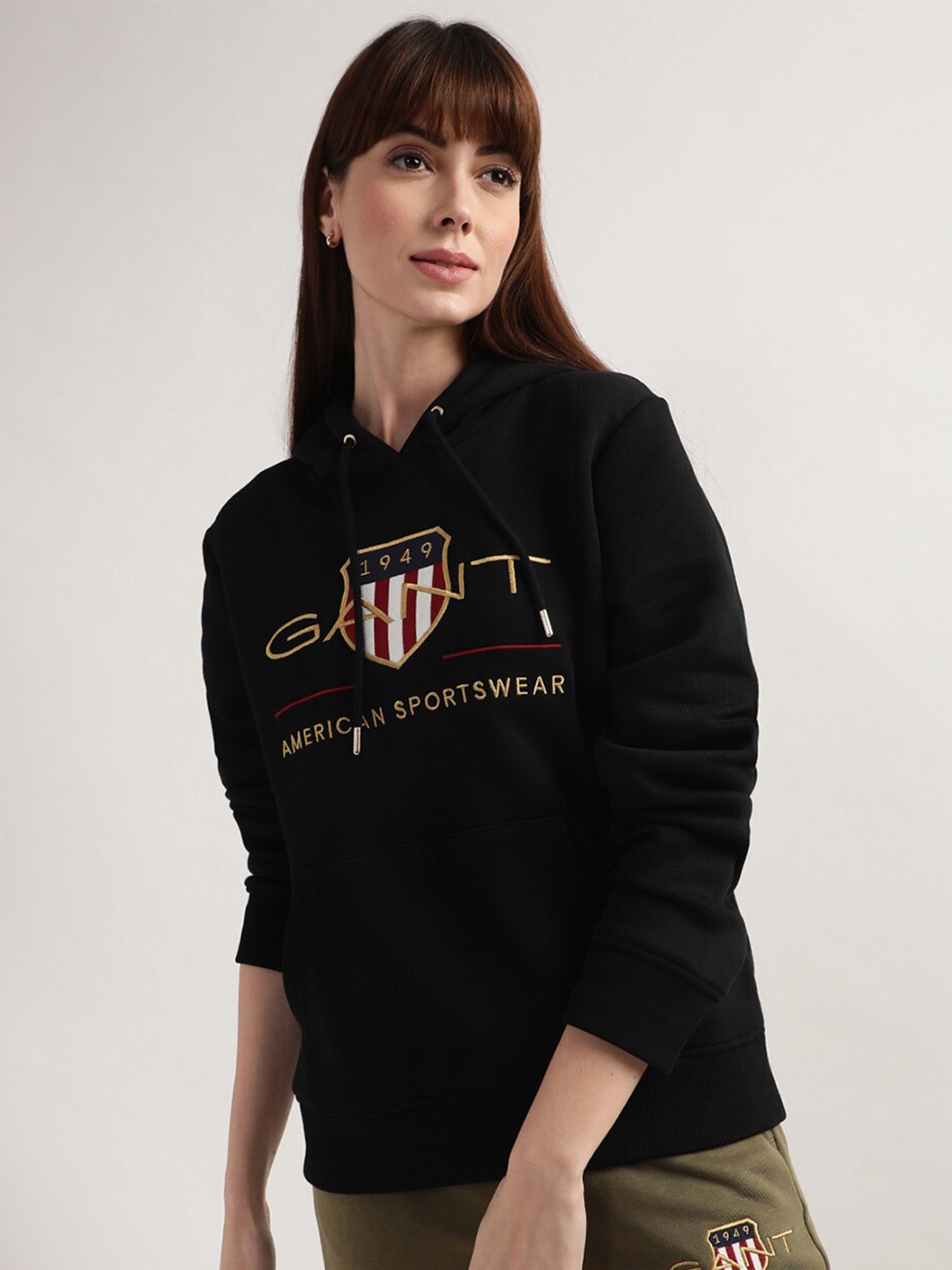 

GANT Women Black Printed Hooded Sweatshirt