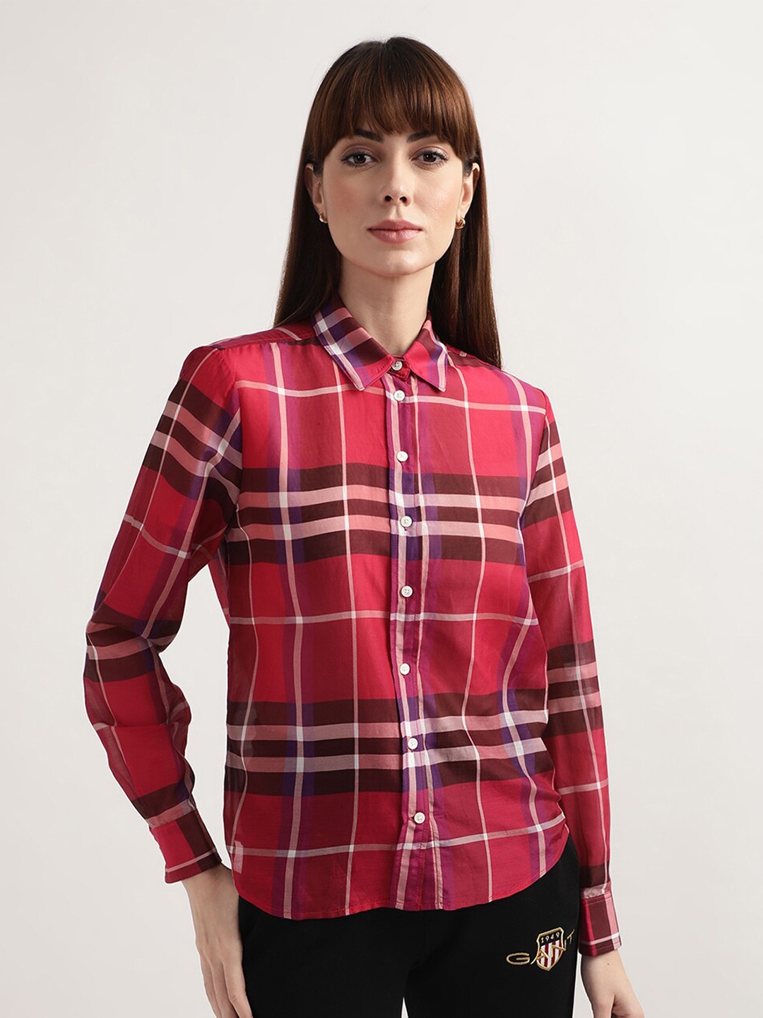 

GANT Women Red & Purple Checked Cotton Casual Shirt