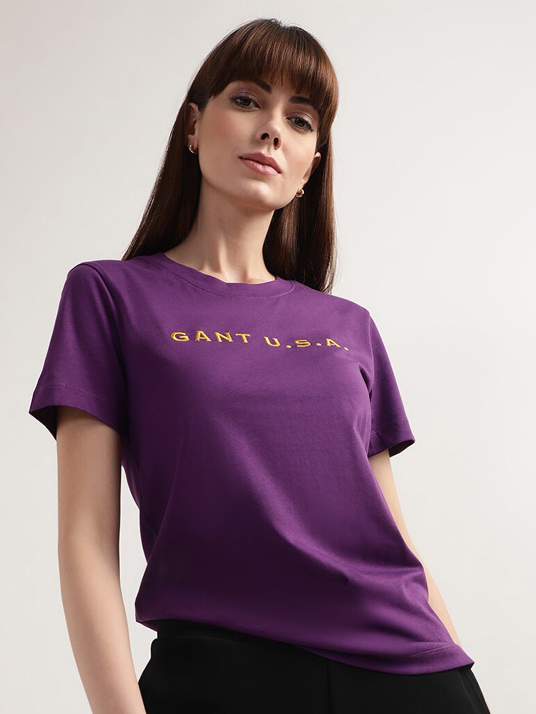 

GANT Women Purple Typography T-shirt