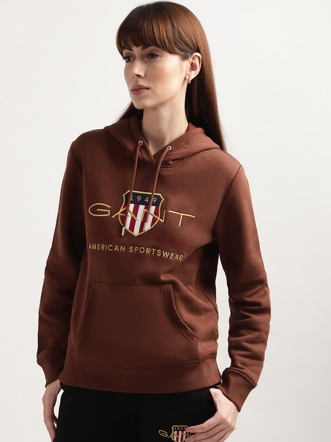 

GANT Women Brown Printed Hooded Sweatshirt